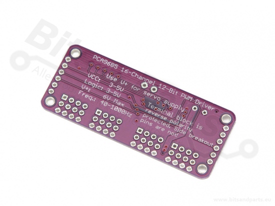 Servo motor driverboard/ PWM 16 kanaals 12 bits PCA9685 I2C - ongesoldeerd